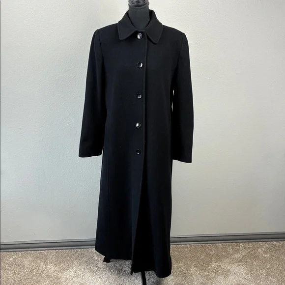 Preston & York Wool Maxi Coat Black 4 Button Collar Pockets Overcoat Classic 12 - Picture 3 of 9